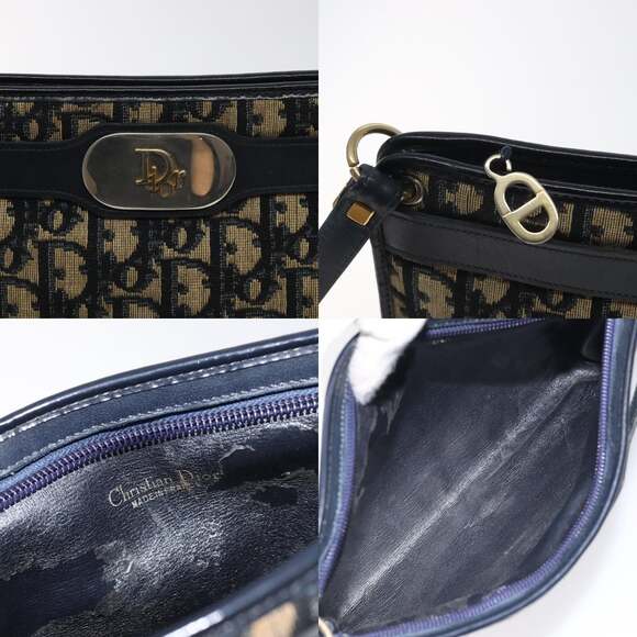 DIOR Trotter Canvas Shoulder Bag Navy Gold - Picture 11 of 12